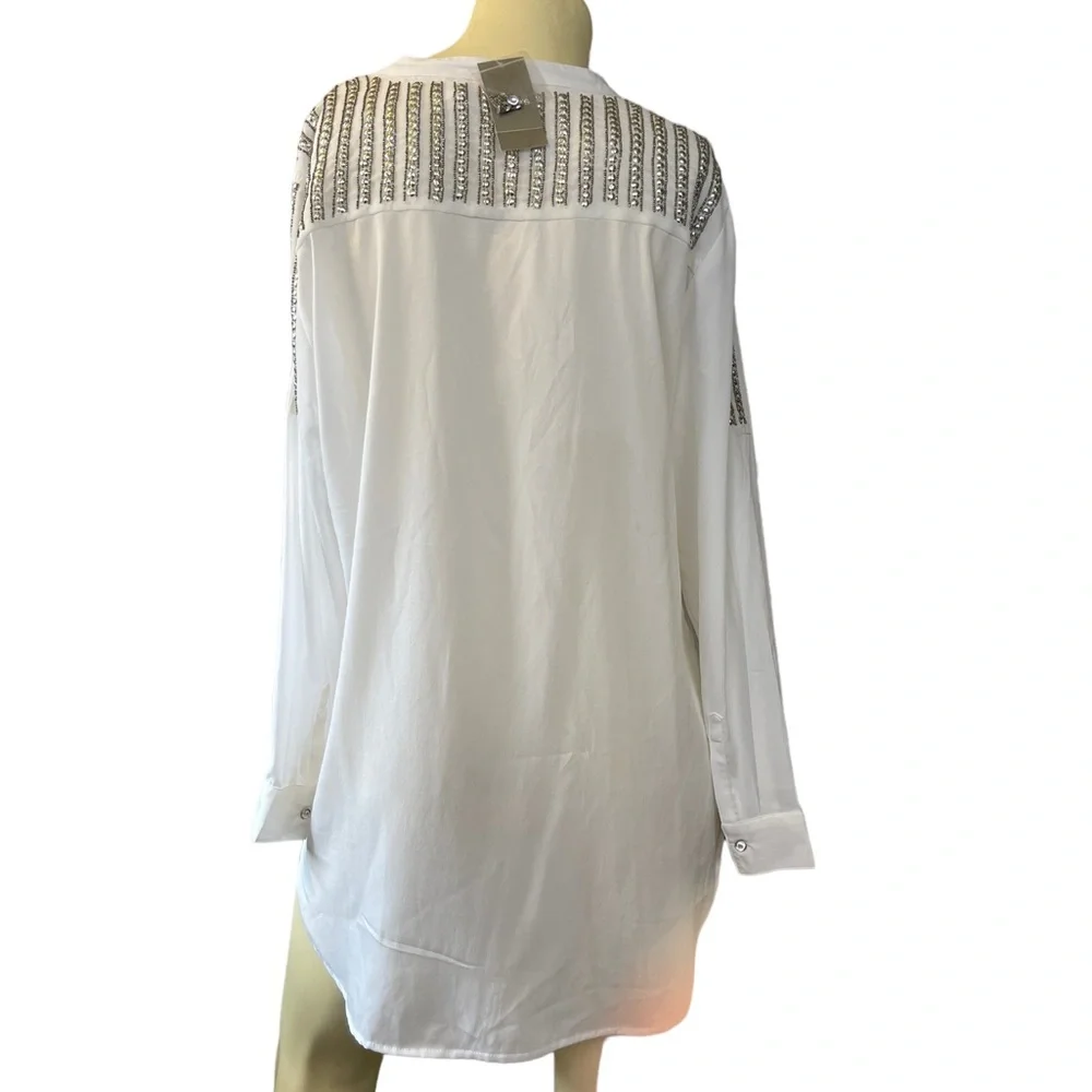 Chico’s Studded Antique White Blouse Size 2 = L / 12 - Picture 4 of 12
